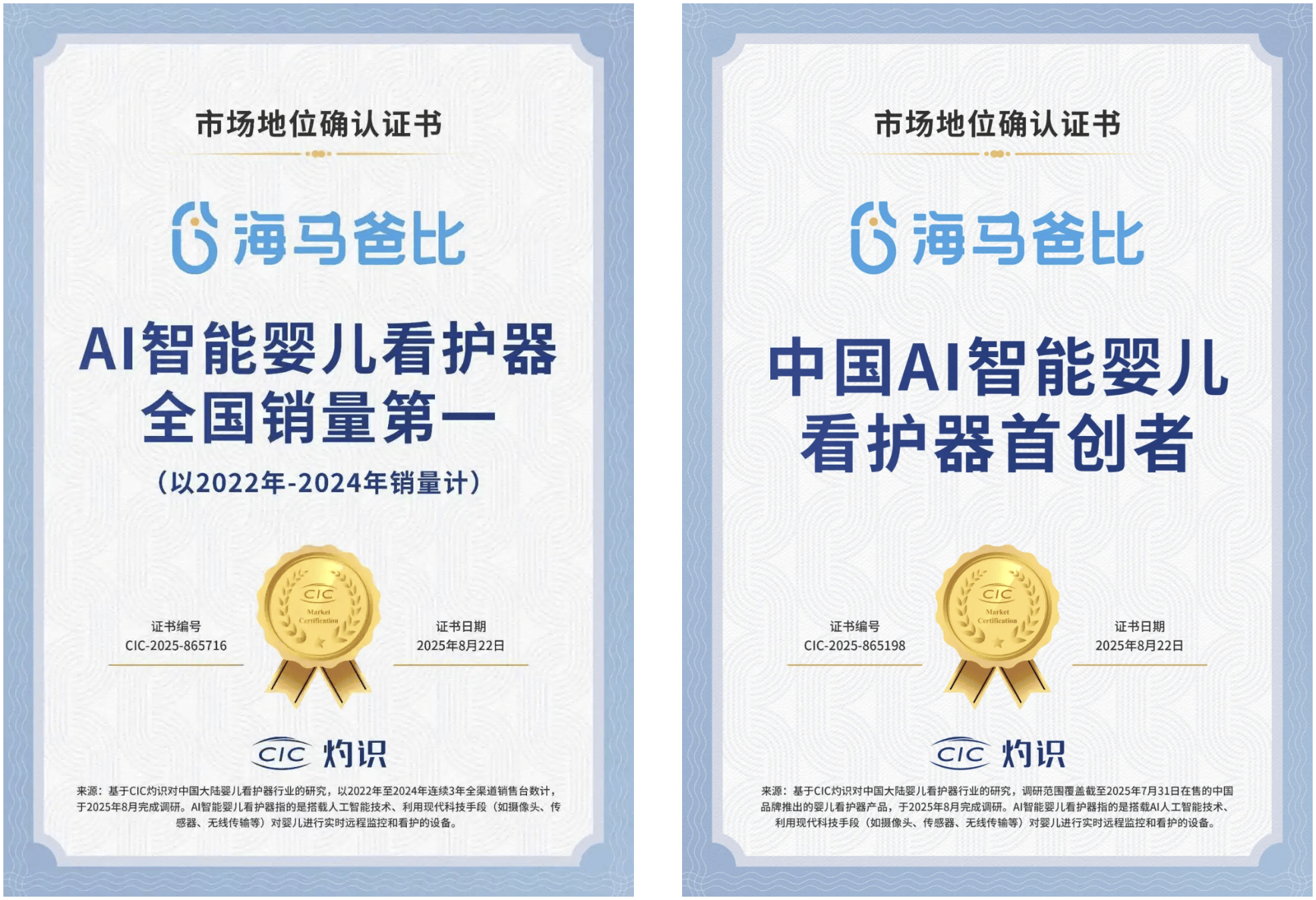 海马爸比荣获CIC灼识多项市场地位确认证书